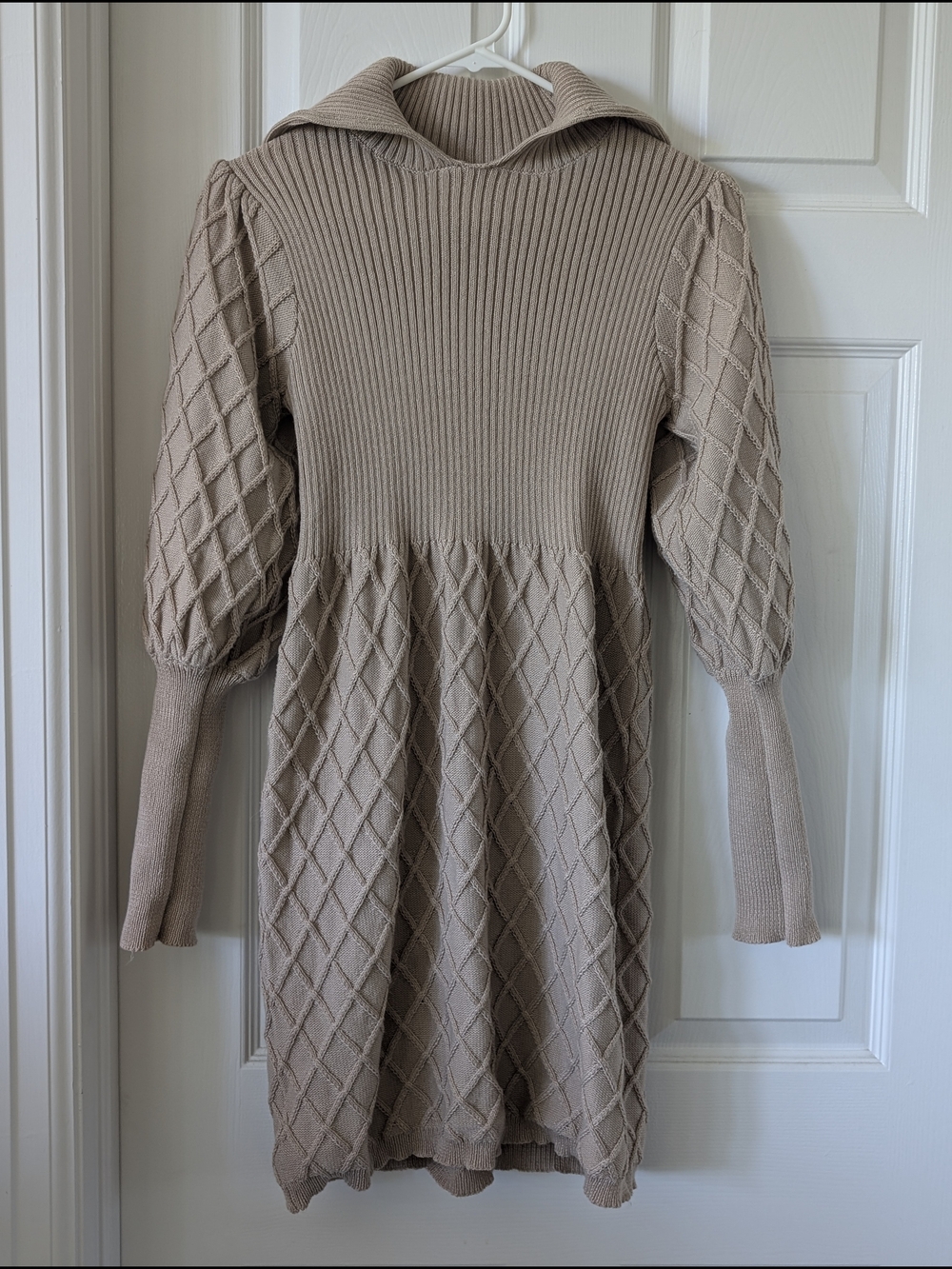 Simple Taupe Knit Dress Sweater with Diamond Textured Skirt